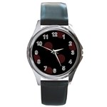 Polka Dots - Dark Sienna Brown on Black Round Metal Watch