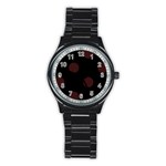 Polka Dots - Dark Sienna Brown on Black Stainless Steel Round Watch