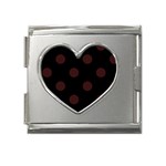 Polka Dots - Dark Sienna Brown on Black Mega Link Heart Italian Charm (18mm)