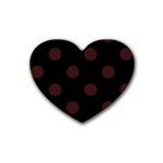 Polka Dots - Dark Sienna Brown on Black Rubber Coaster (Heart)