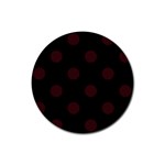 Polka Dots - Dark Sienna Brown on Black Rubber Coaster (Round)