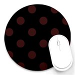 Polka Dots - Dark Sienna Brown on Black Round Mousepad