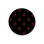 Polka Dots - Dark Sienna Brown on Black Magnet 3  (Round)