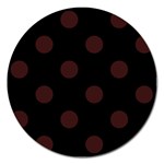 Polka Dots - Dark Sienna Brown on Black Magnet 5  (Round)