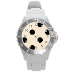 Polka Dots - Black on Champagne Orange Round Plastic Sport Watch (L)