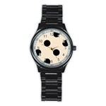 Polka Dots - Black on Champagne Orange Stainless Steel Round Watch