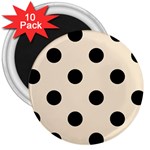 Polka Dots - Black on Champagne Orange 3  Magnet (10 pack)