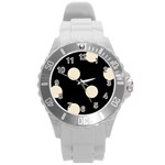 Polka Dots - Champagne Orange on Black Round Plastic Sport Watch (L)
