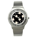Polka Dots - Champagne Orange on Black Stainless Steel Watch