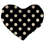 Polka Dots - Champagne Orange on Black Large 19  Premium Heart Shape Cushion