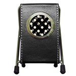 Polka Dots - Champagne Orange on Black Pen Holder Desk Clock