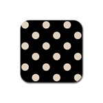 Polka Dots - Champagne Orange on Black Rubber Coaster (Square)