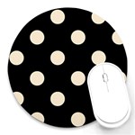 Polka Dots - Champagne Orange on Black Round Mousepad