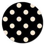 Polka Dots - Champagne Orange on Black Magnet 5  (Round)