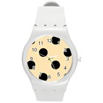 Polka Dots - Black on Peach Orange Round Plastic Sport Watch (M)