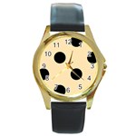 Polka Dots - Black on Peach Orange Round Gold Metal Watch