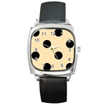 Polka Dots - Black on Peach Orange Square Metal Watch