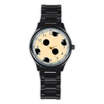 Polka Dots - Black on Peach Orange Stainless Steel Round Watch