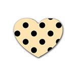 Polka Dots - Black on Peach Orange Rubber Coaster (Heart)