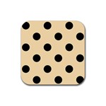 Polka Dots - Black on Peach Orange Rubber Coaster (Square)
