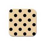 Polka Dots - Black on Peach Orange Rubber Square Coaster (4 pack)