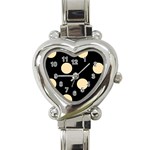 Polka Dots - Peach Orange on Black Heart Italian Charm Watch