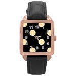 Polka Dots - Peach Orange on Black Rose Gold Leather Watch
