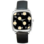 Polka Dots - Peach Orange on Black Square Metal Watch
