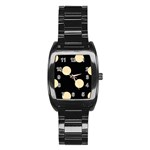 Polka Dots - Peach Orange on Black Stainless Steel Barrel Watch