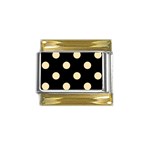 Polka Dots - Peach Orange on Black Gold Trim Italian Charm (9mm)