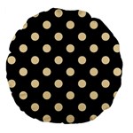 Polka Dots - Peach Orange on Black Large 18  Premium Flano Round Cushion