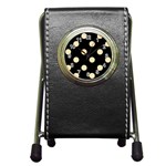 Polka Dots - Peach Orange on Black Pen Holder Desk Clock