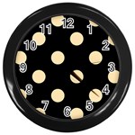 Polka Dots - Peach Orange on Black Wall Clock (Black)