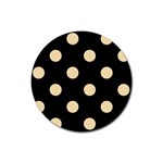 Polka Dots - Peach Orange on Black Rubber Coaster (Round)