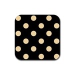 Polka Dots - Peach Orange on Black Rubber Coaster (Square)