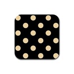 Polka Dots - Peach Orange on Black Rubber Square Coaster (4 pack)