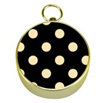 Polka Dots - Peach Orange on Black Gold Compass
