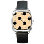 Polka Dots - Black on Sunset Orange Square Metal Watch