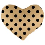Polka Dots - Black on Sunset Orange Large 19  Premium Flano Heart Shape Cushion
