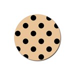 Polka Dots - Black on Sunset Orange Rubber Round Coaster (4 pack)