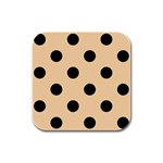 Polka Dots - Black on Sunset Orange Rubber Square Coaster (4 pack)