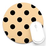 Polka Dots - Black on Sunset Orange Round Mousepad