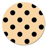Polka Dots - Black on Sunset Orange Magnet 5  (Round)