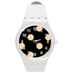 Polka Dots - Sunset Orange on Black Round Plastic Sport Watch (M)