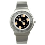 Polka Dots - Sunset Orange on Black Stainless Steel Watch