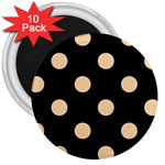 Polka Dots - Sunset Orange on Black 3  Magnet (10 pack)