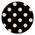 Polka Dots - Sunset Orange on Black Magnet 5  (Round)