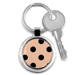 Polka Dots - Black on Apricot Orange Key Chain (Round)