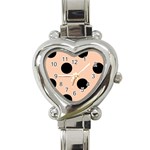 Polka Dots - Black on Apricot Orange Heart Italian Charm Watch