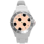 Polka Dots - Black on Apricot Orange Round Plastic Sport Watch (L)